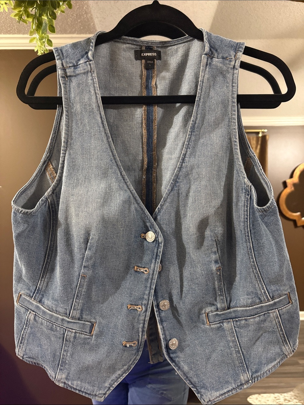 Express Light Blue Denim Button-Front Vest